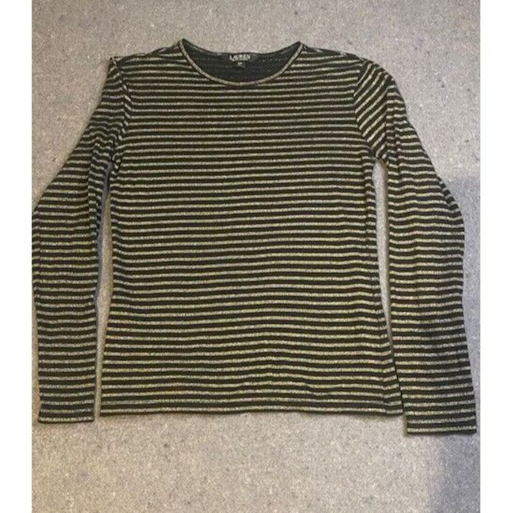 LAUREN RALPH LAUREN women tops sz small BLACK &‎ GOLD  black label LONG SLEEVE